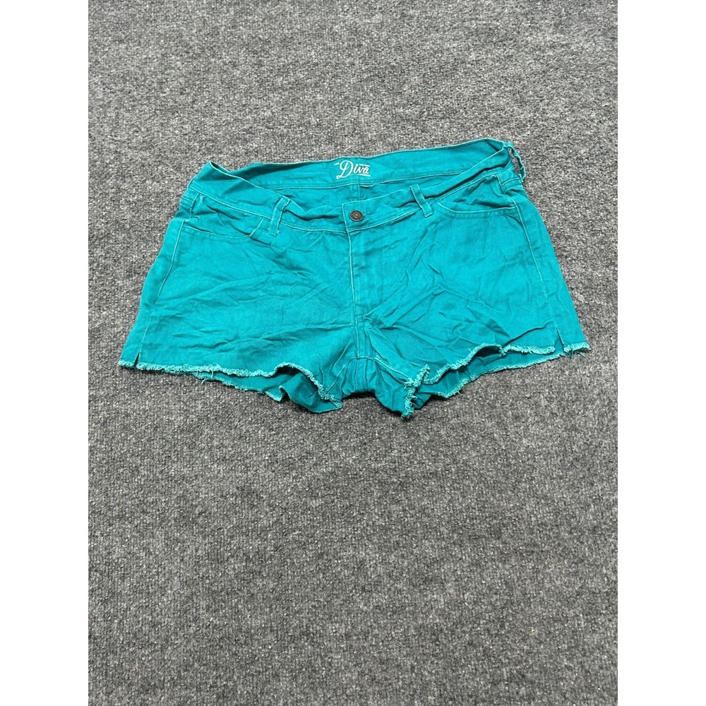 Old Navy Shorts Womens Size 8 Teal The Diva Low Rise Raw Hem Cotton Denim Casual